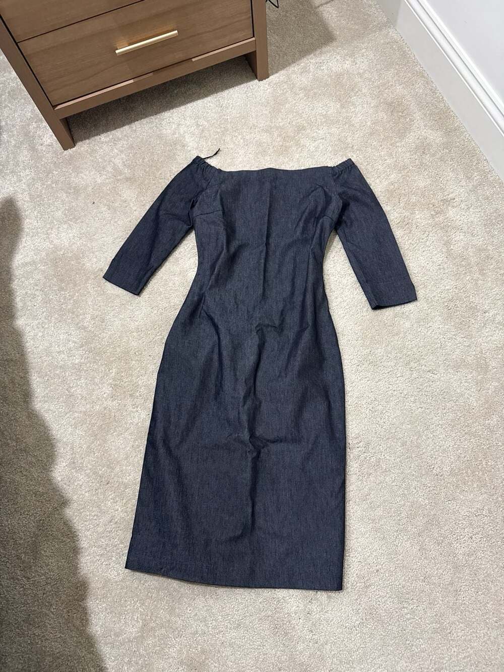 Zara Basic Off-the-Shoulder Denim Midi Dress Size S